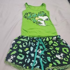 Peanuts Green and Black Pajama Set